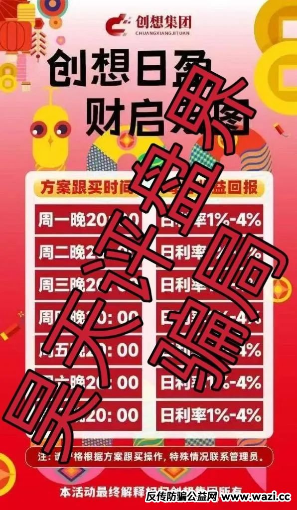 冒牌的“创想集团”跟单类资金盘骗局，典型的一轮圈韭菜盘，看见一定要远离