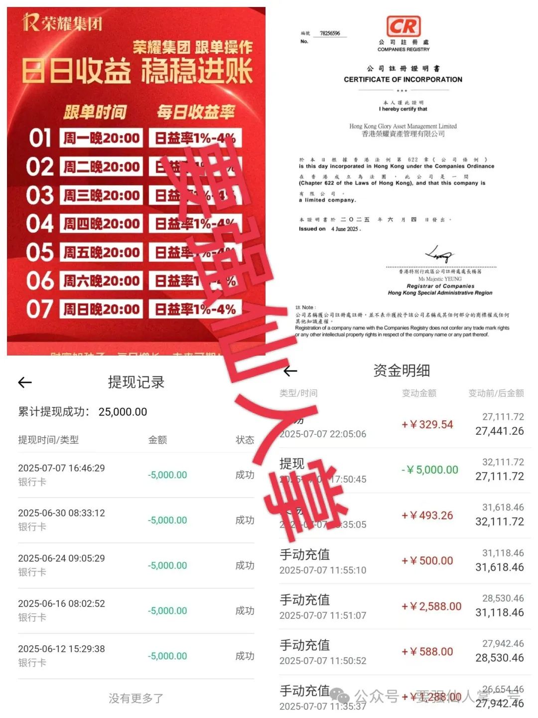 警惕！【荣耀集团嘉悦国际】资金盘骗局，还在参与的抓紧时间撤离！